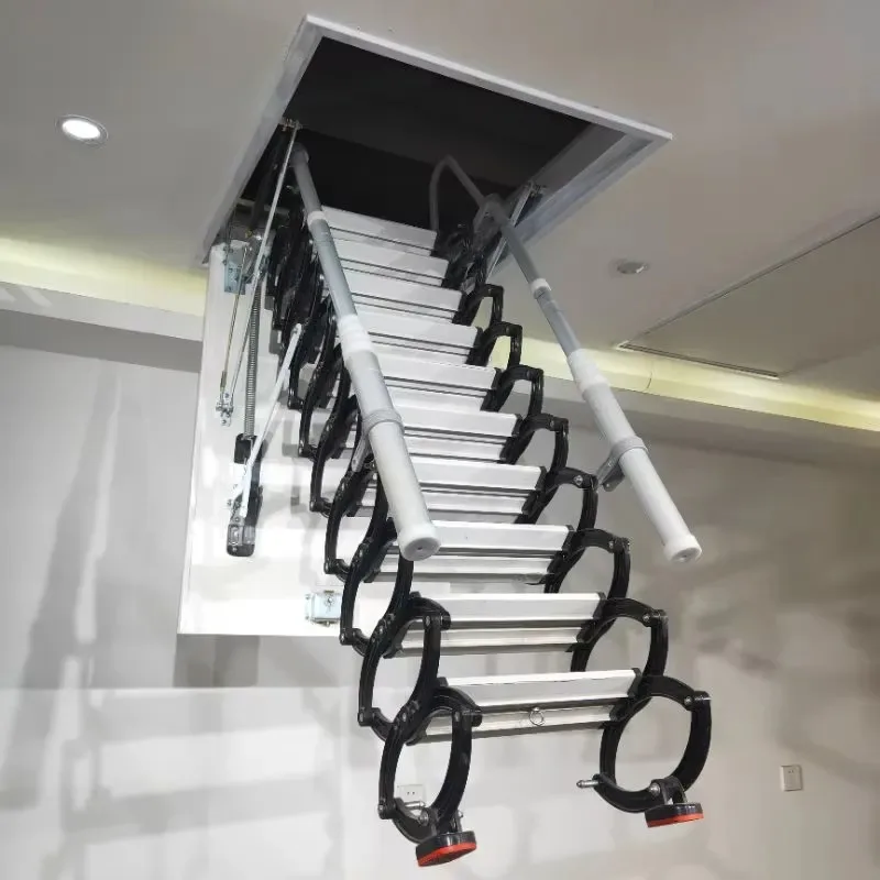 Durable multifunctional black carbon steel aluminum folding telescopic staircase thickened invisible indoor family apartment