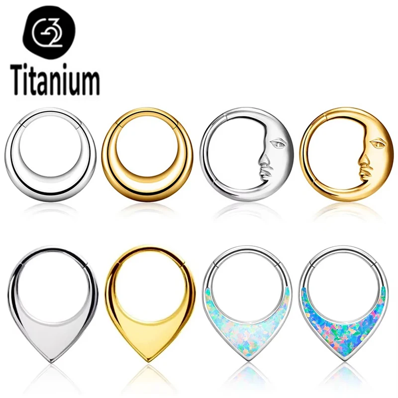 ASTM F136 G23 Titanium Mirror 16G Moon Waterdrop Septum Piercing Clicker Segment Nose Ring Daith Conch Hoop Earring Body Jewelry