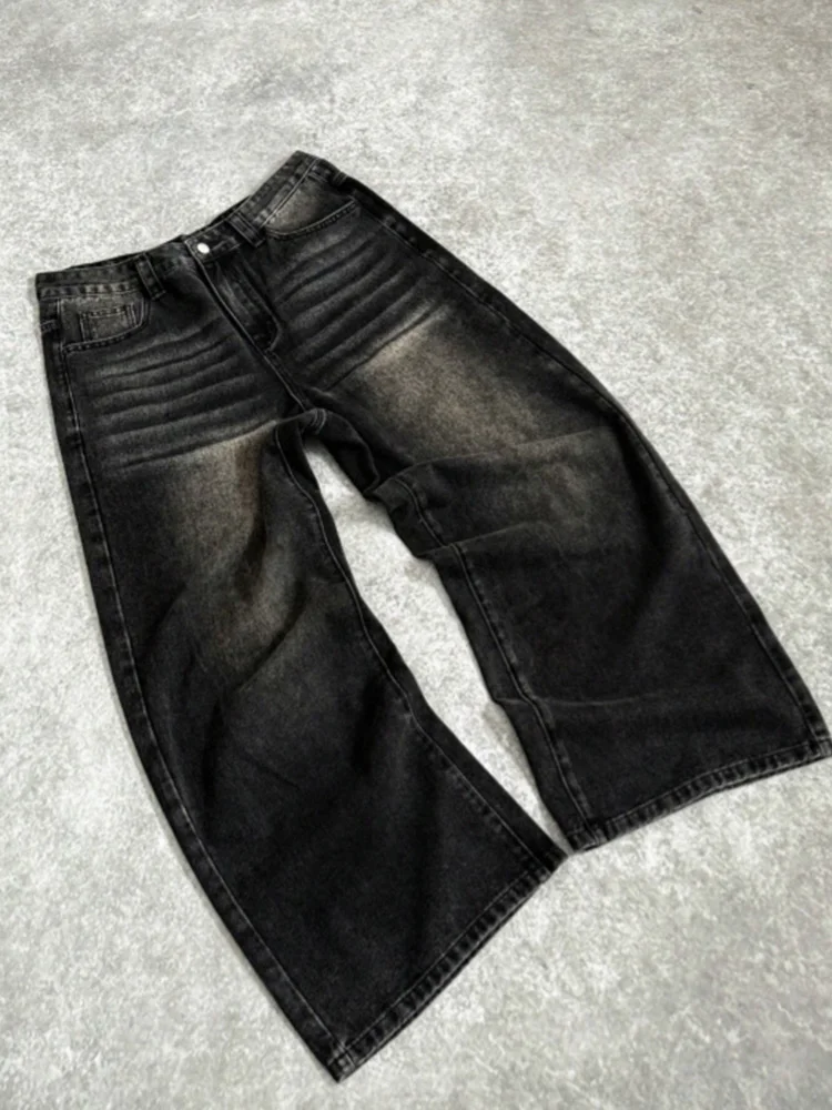 

Men's All-Season American Streetwear Black Washed Baggy Denim Pants