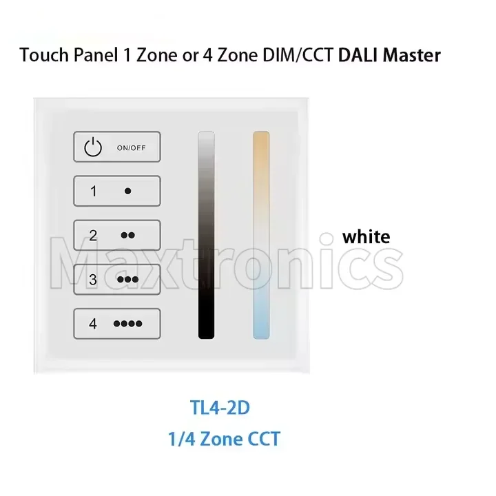 1 or 4 Zone 1/4 DALI Address with RF 2.4G DIM/CCT DALI Master for LED Strip Light DC24V TL4-1D/TL4-2D Wall Mounted Touch Panel