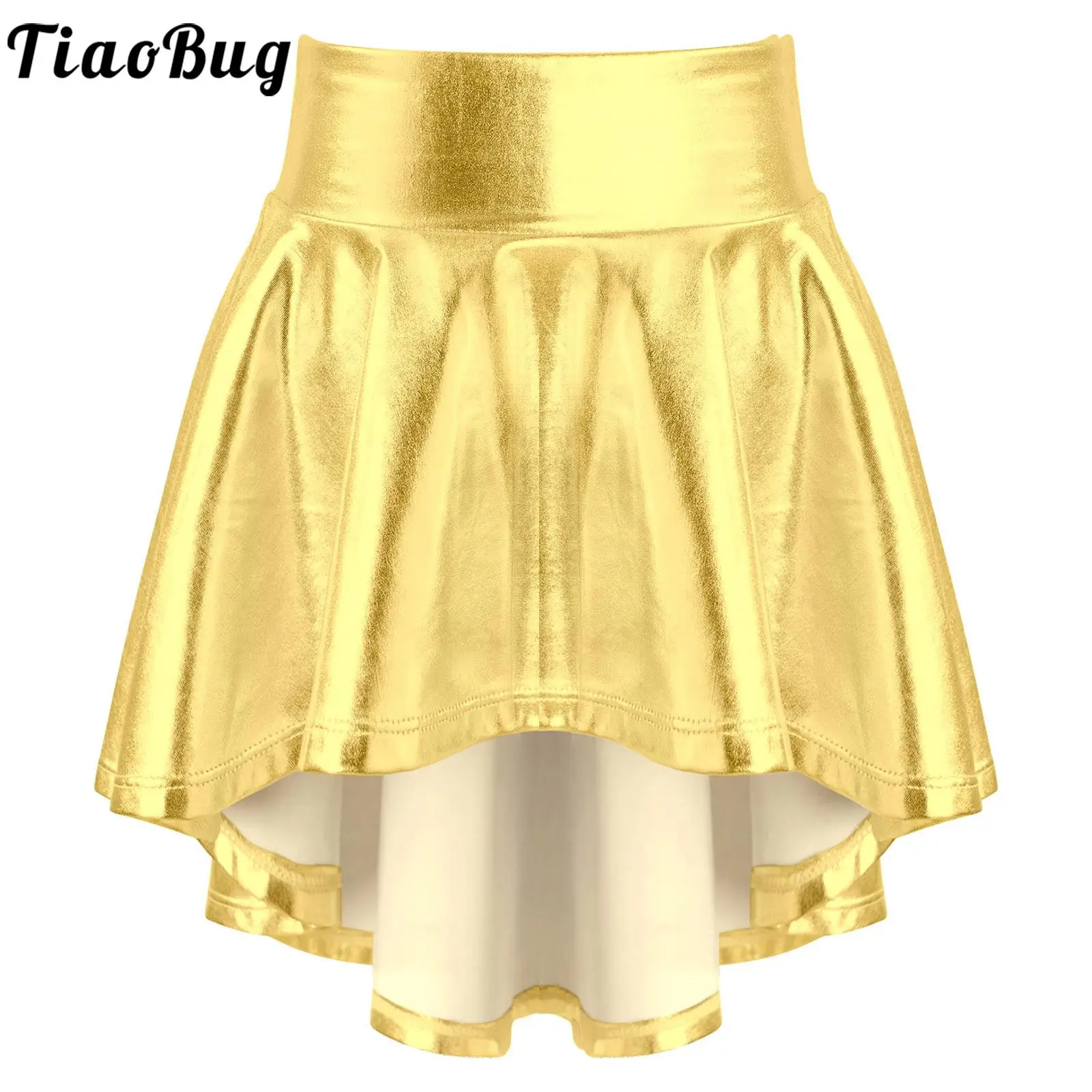 

Kids Girls Shiny Metallic Skater Skirt Ballet Dance Modern Latin Jazz Stage Performance Athletic Skirts Dancewear Costume