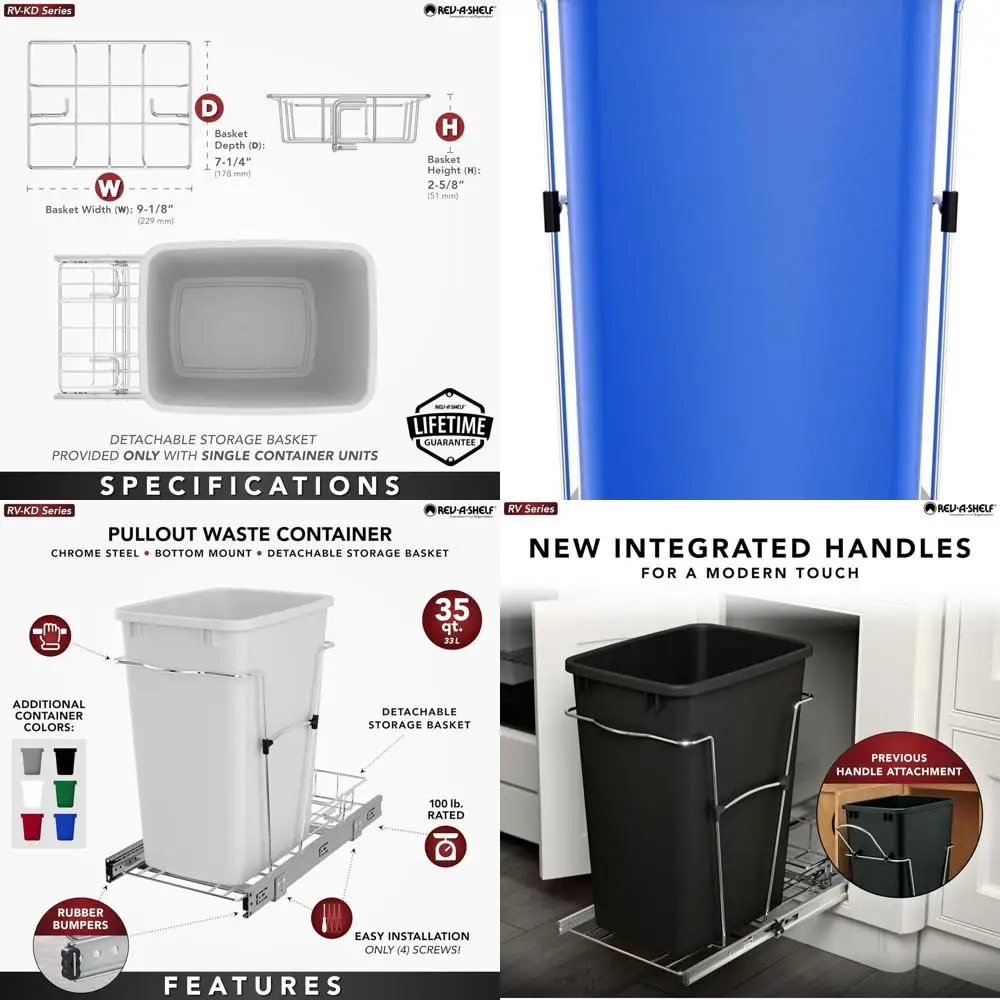 

Выдвижной мусорный бак под шкафом, 35 квартов, с полным выдвижными направляющими, синий, кухонный мусорный бак для переработки