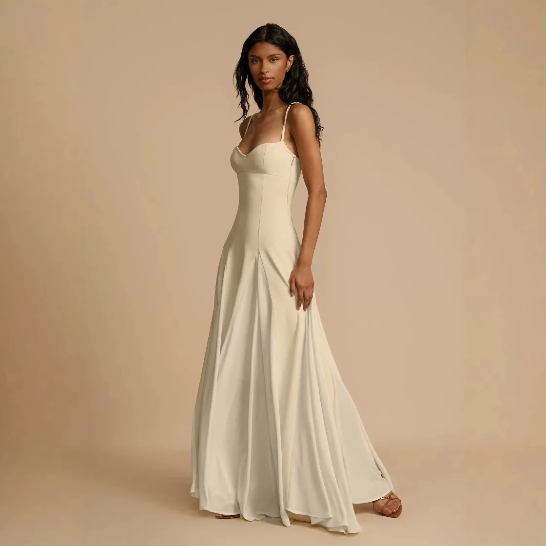 เดรสยาวทรงเข้ารูป สีตัดต่อ สายเดี่ยว โชว์หลัง เซ็กซี่ สวยสง่าสำหรับผู้หญิง ฤดูร้อน ปี 2025