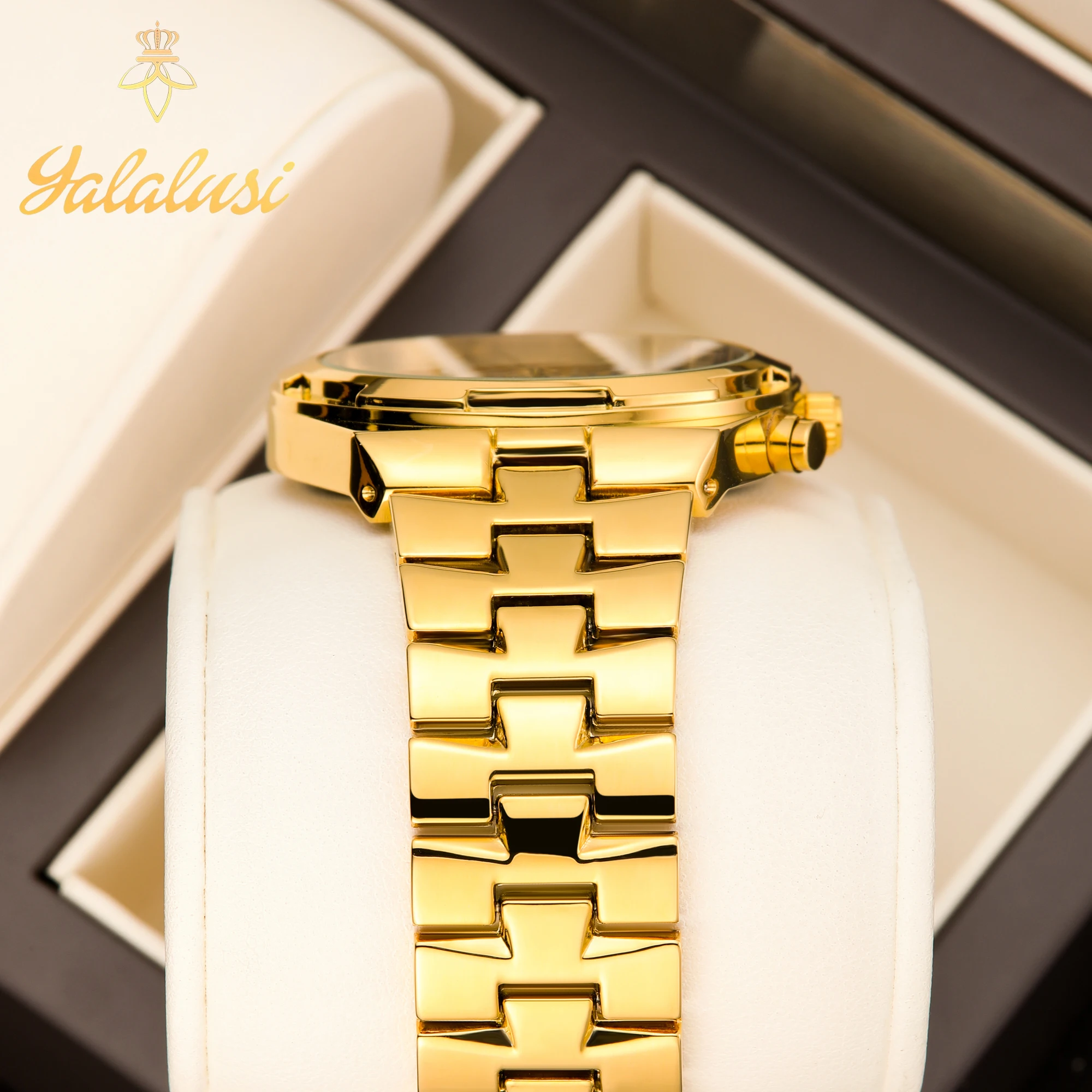 ساعات كوارتز مخصصة للزوجين من YaLaLuSi ساعات زوجين فاخرة مطلية بالذهب وتغليف صندوق هدايا أنيق