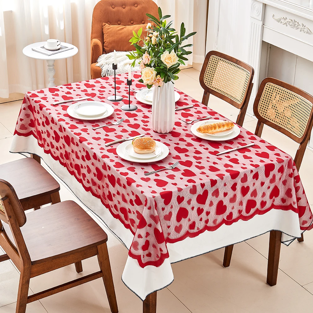 New Love Mood Day Rectangular Tablecloth Lace, Table Runner Set Red European And American Style Outdoor Party Decoration