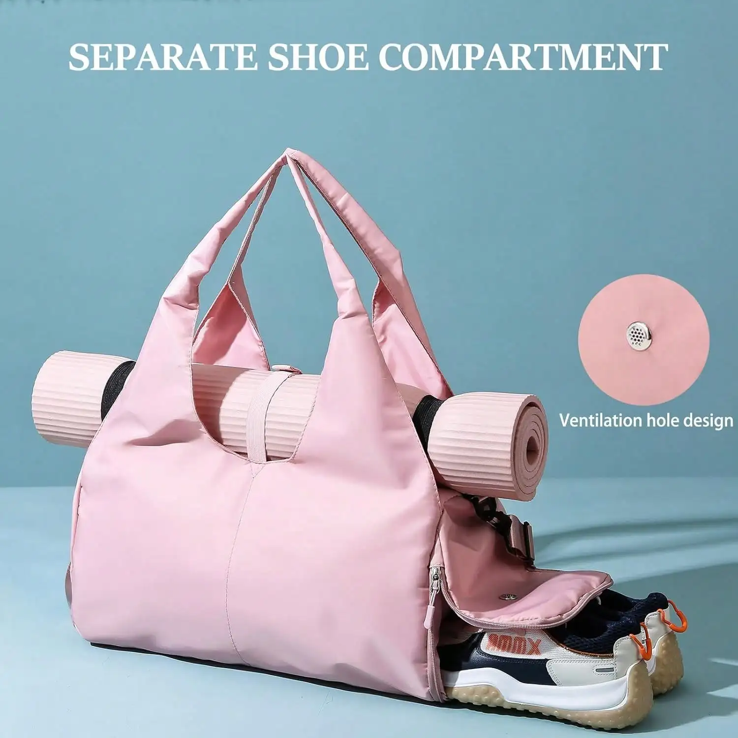 Large Capacity Gym Duffel Bag, Dry Wet Separation Travel Weekender Luggage Bag with Shoe Compartment, Yoga Mat Handbag