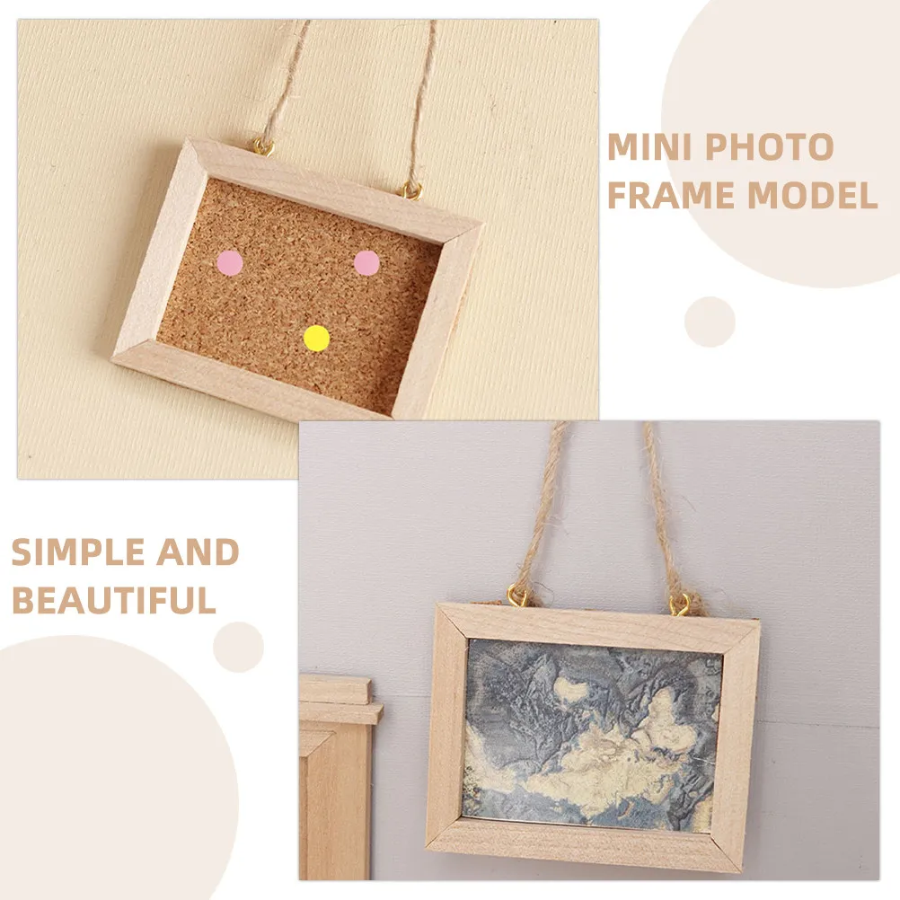 

2Pcs Mini Photo Wall Frame Natural Wood Unpainted DIY Frames for Mini House Decor Accessory Tiny Picture Frame Craft Project Use