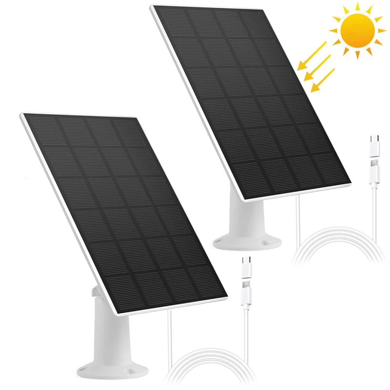 2-Pack Solar Panels for Outdoors Camera, 3m/9.8Ft Charging Cable, Micro USB and Type-C Adapter for Eufy Blink Relink etc.