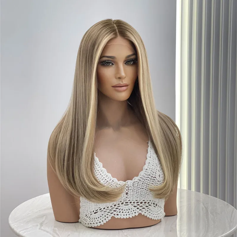 

Прямой бесклеевой парик Реалистичные парики Женский синтетический парик Futura Женский парик Пепельно-коричневый смешанный блондин Парики на сетке спереди Верхний парик шнурка