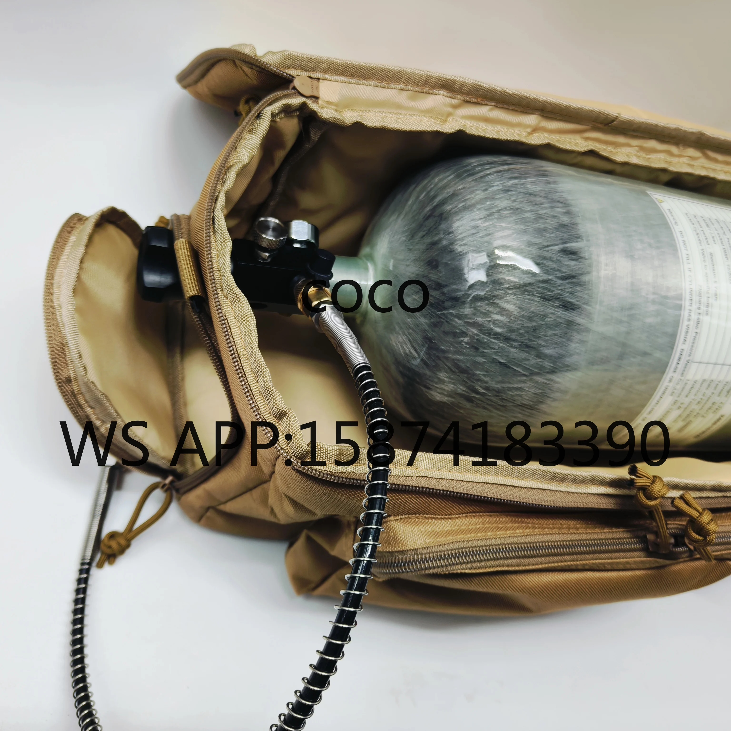9L Carbon Fiber Cylinder Set, Acecare Air Tank with Dual Gauge Valve and Khaki Multi-Pocket Carry Bag