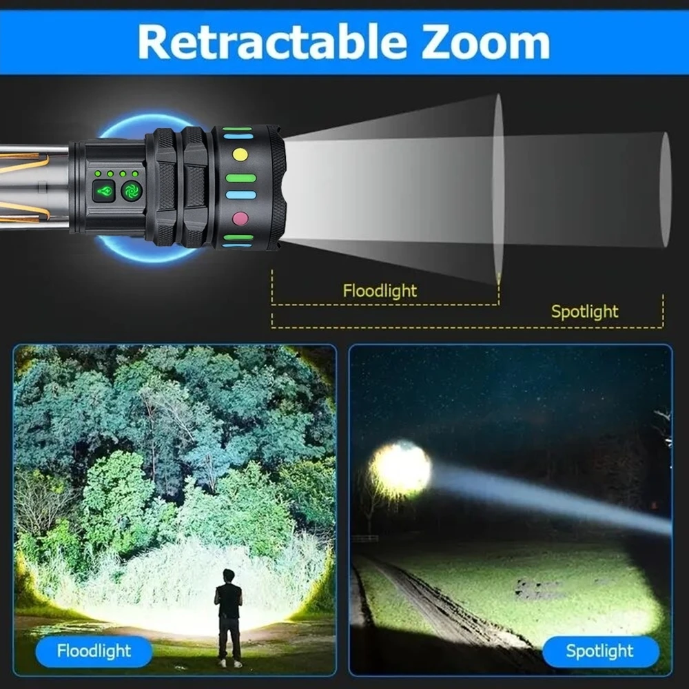 Linterna LED de haz redondo con Zoom de 30W, recargable por USB, COB para exteriores, Camping, senderismo, caza, pesca, escalada, aventura, potente antorcha