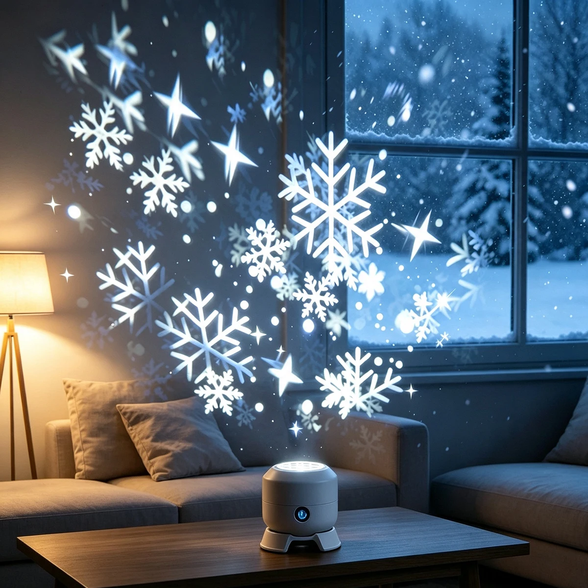 Christmas Snowflake Star Projector Light Rotatable Dynamic LED Projection Lamp for Bedroom Xmas New Year Party Wall Decoration