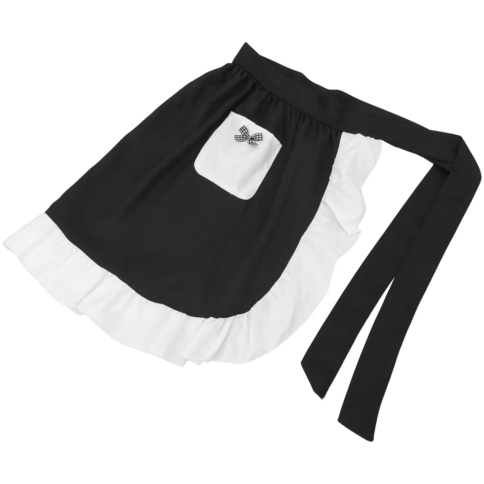 

Женский черный фартук-полукитель в стиле ретро с рюшами, для официанток, поваров, для бистро и кухни, с карманами