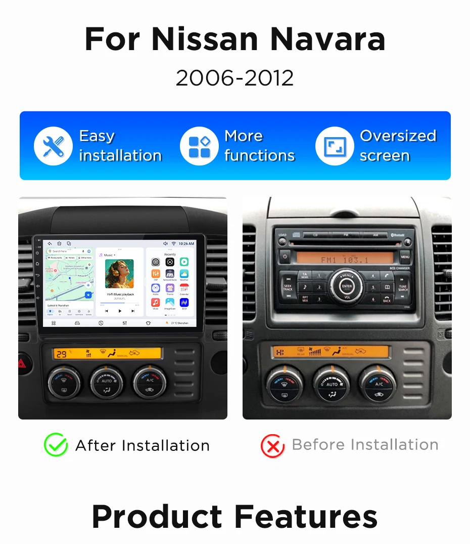 Junsun Wireless CarPlay Android Auto Autoradio für Nissan Navara 2006-2012 Auto-Intelligentes System DSP SWC RDS GPS FM BT – Detail 4