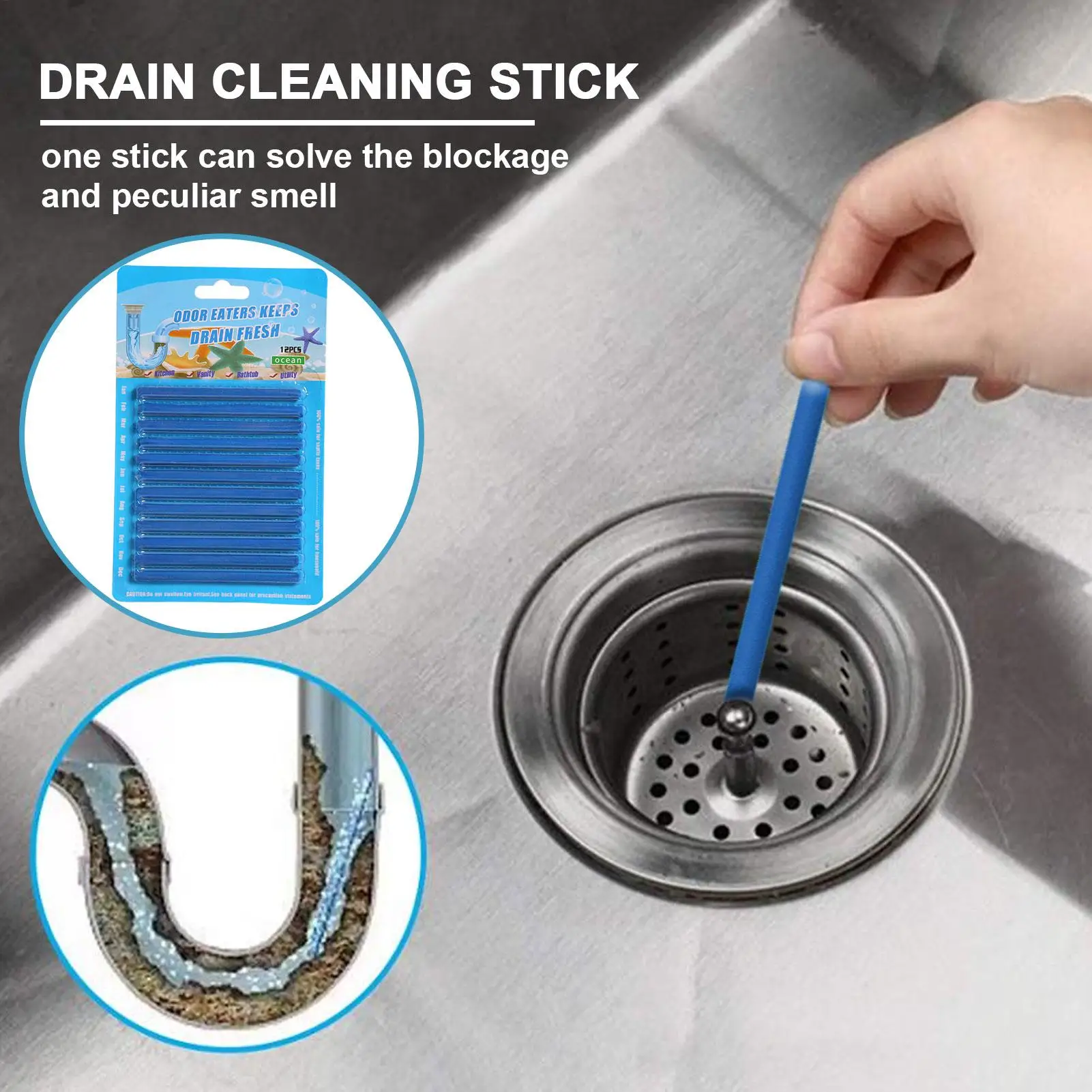 12Pcs Drain Cleaner Sticks Pipe Drain Sticks Sink Cleaner Enzyme Opener Unclogger Tool Deodorizer For Pipe Sinks Shower