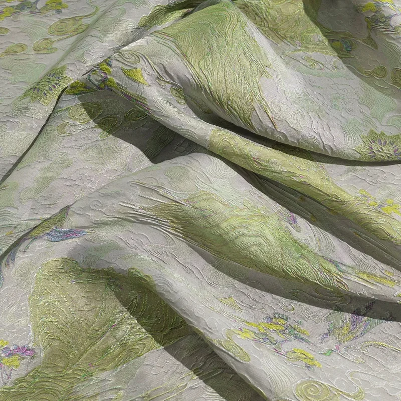Grey Green Thousand Miles Rivers Mountains Song Brocade Jacquard Fabric Wrinkle Resistant Hanfu Qipao Craft Material Wholesale