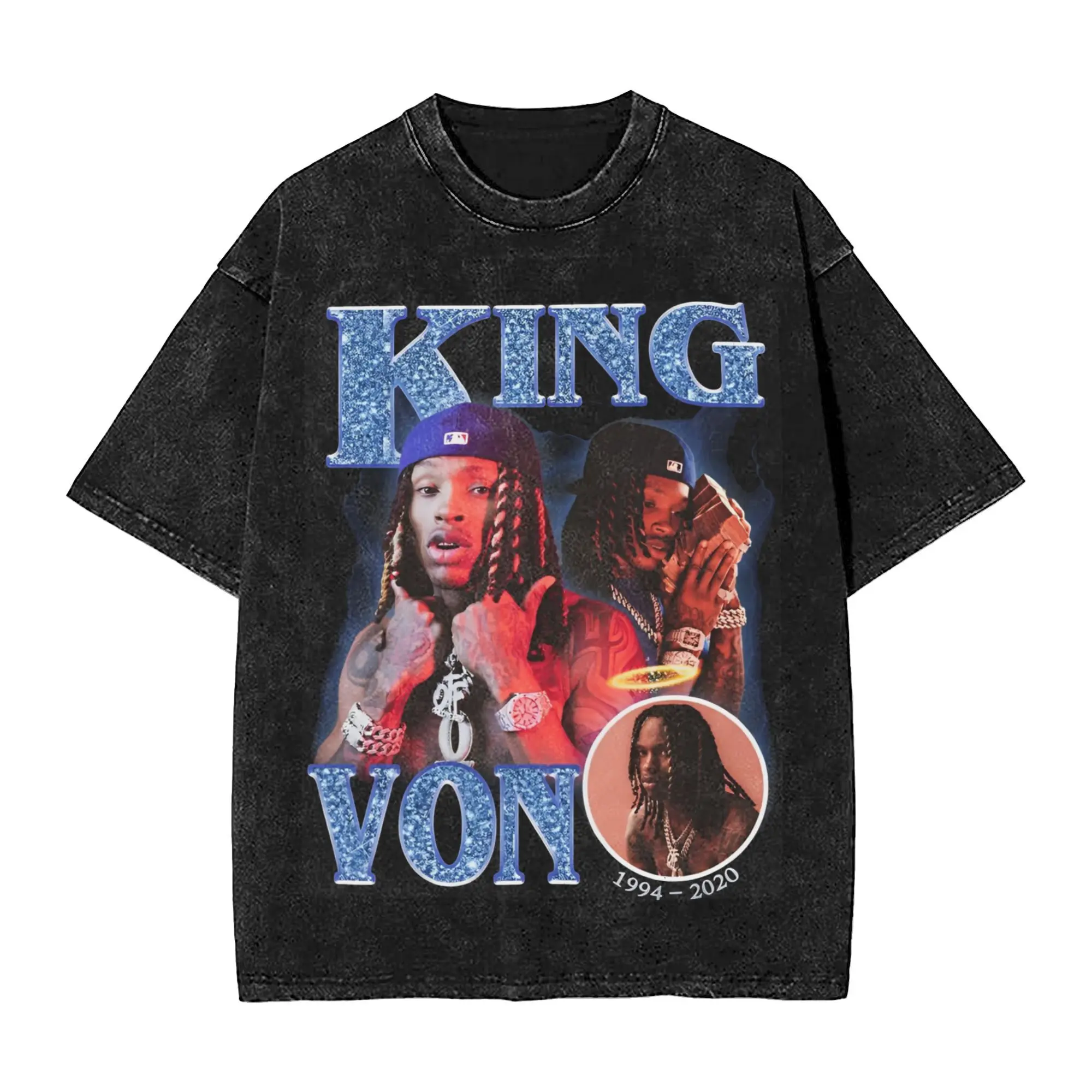 king von rapper hip hop  Outfit Washed T Shirt Men Women Streetwear Hip Hop T-Shirts Graphic  Tee Shirt Cotton