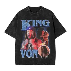 king von rapper hip hop  Outfit Washed T Shirt Men Women Streetwear Hip Hop T-Shirts Graphic  Tee Shirt Cotton