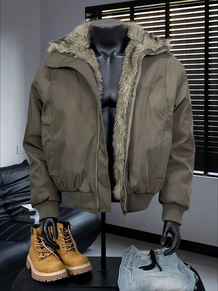 

Мужская зимняя куртка в стиле ретро из американского хлопка с меховым воротником, теплая, молодежная, модная, свободного кроя, с длинным рукавом и застежкой-молнией