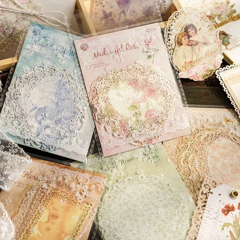 10 Pcs Vintage Broken Flower Hollowed Out Lace Paper Decorative Diy Scrapbooking Diary Album Junk Journal Collage Material