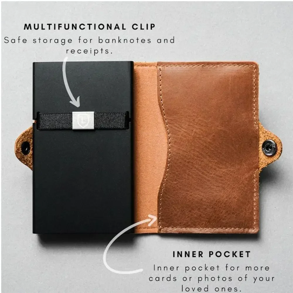 Auto Push Card Bag Mini Wallet Anti Magnetic Card Bag Genuine Leather Leather Wallet Men's Card Clip Three in One Wallet