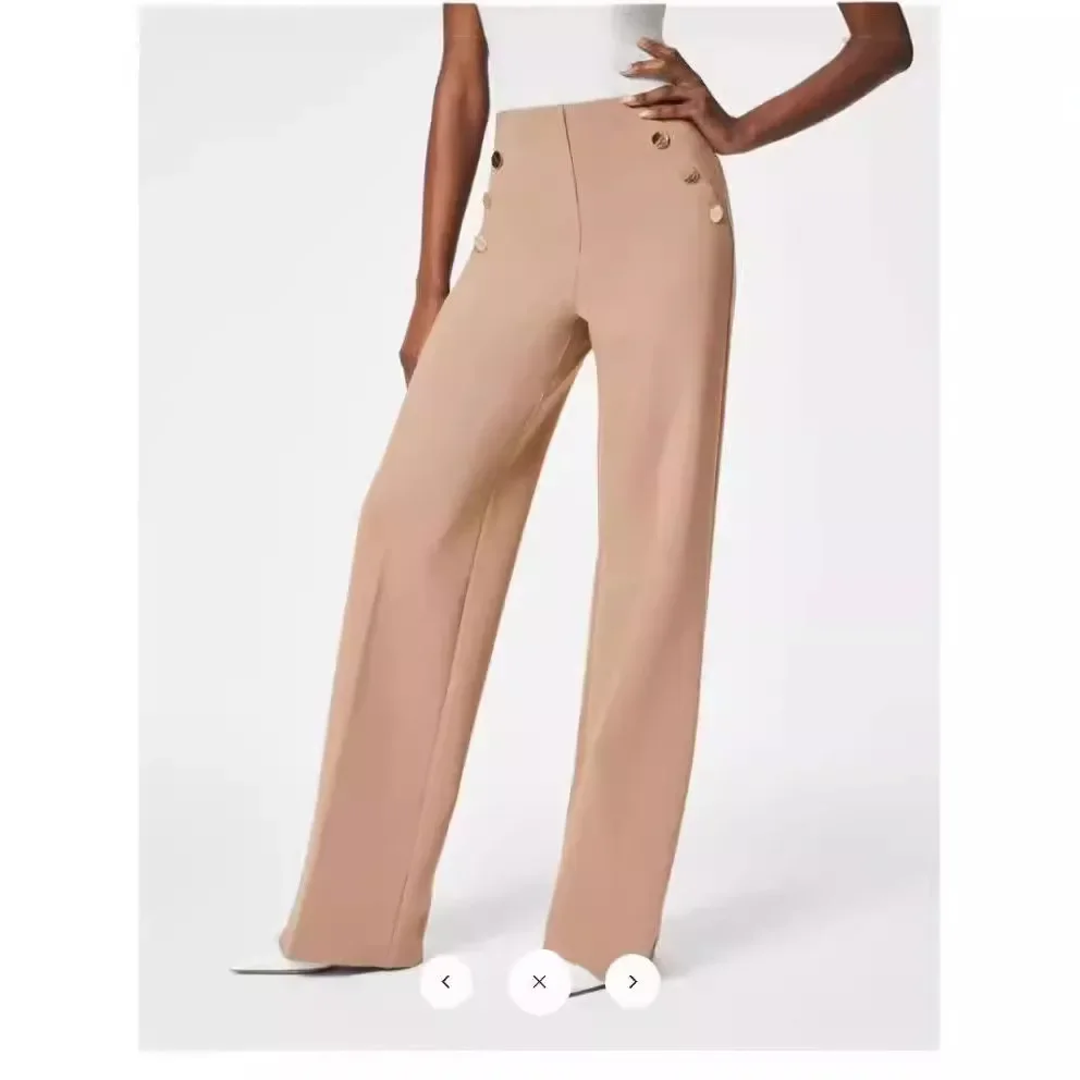 Spring Women Pants Black Button Empire Waist Loose Long Pants Female New Trendy Elegant Casual Trendy Ladies Clothes