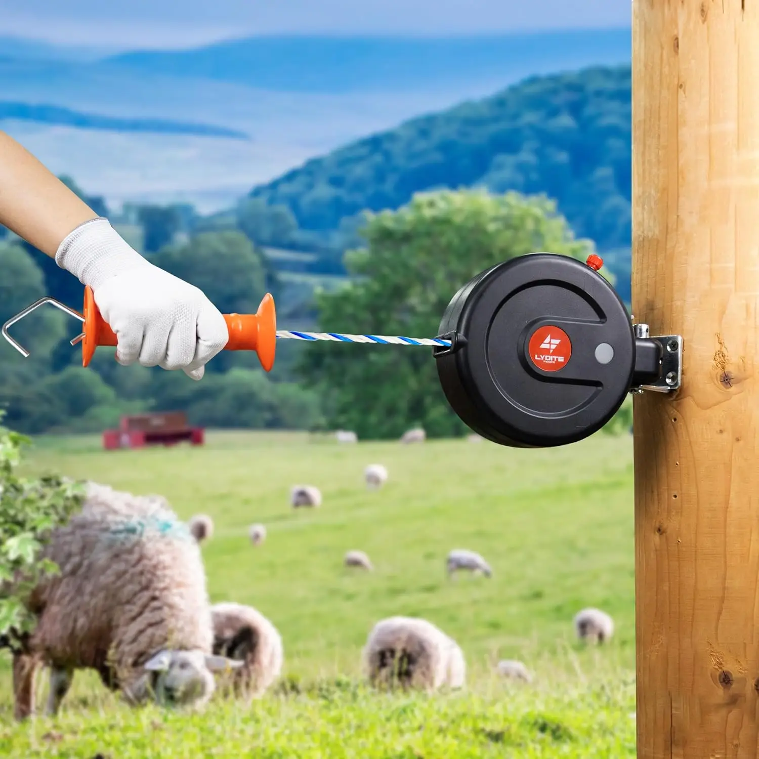 Retractable Electric Fence Gate Handle with 6mm Rope, 10m Length, Gate Connector