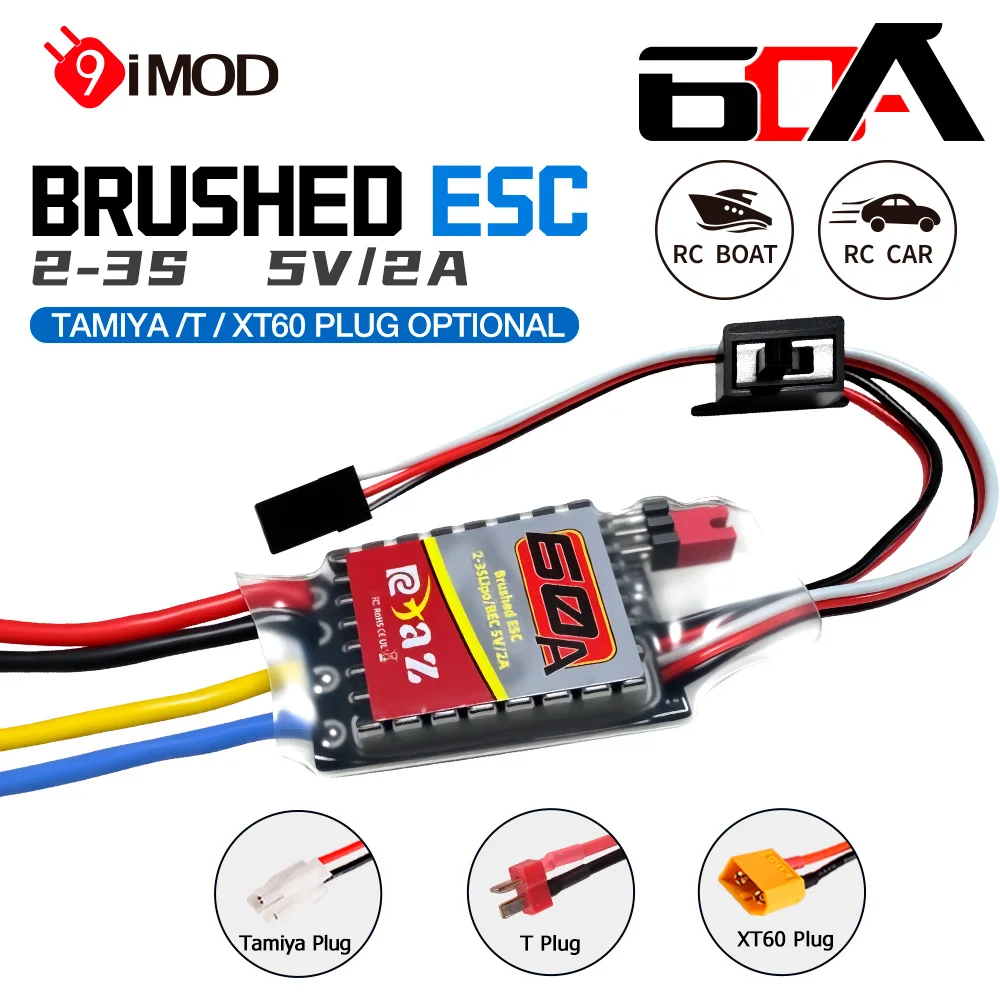 9IMOD 60A Brushed ESC 2-3S 5V/2A For 380/390/540/550 Brushed Motors For 1/16 1/12 1/10 Car