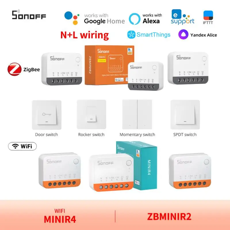 SONOFF Mini R4/Zbmini R2 Smart Zigbee/Wifi Switch Two-Way Control Neutral Required Alexa Google Home Yandex Alice Smartthings