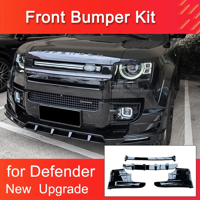 Front Bumper Kit for Land Rover Defender 90 110 2020-2024 three-stage Front Lip Front Shovel Black Surround Kit