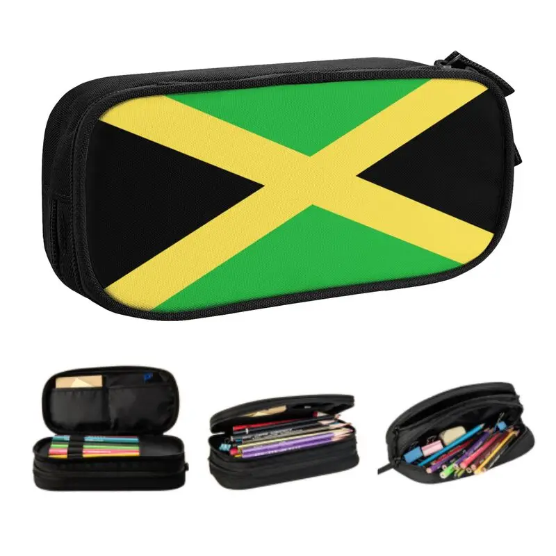 Custom Kawaii Flag Of Jamaica Pencil Case for Girl Boy Large Storage Jamaican Proud Pencil Bag Stationery