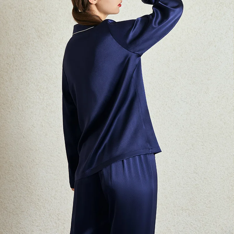 Birdtree 22MM 100% Silk Pajama Set Long Sleeve Lapel Solid Breathable Comfortable Sexy Loungewear Autumn New S30632QM