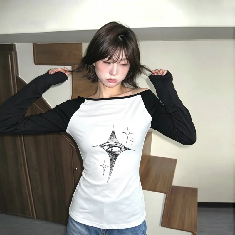 European and American cross border Autumn Winter Loose College Pullover Print Personality Fashion Casual Long Sleeve Outer Top
