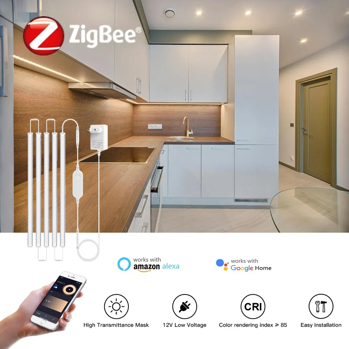 

Набор из 5 шт., светодиодный светильник Smart Zigbee 3.0, трубчатая лампа, работающая с шлюзом Zigbee Alexa Google Home Echo Plus, приложение, голосовое управление