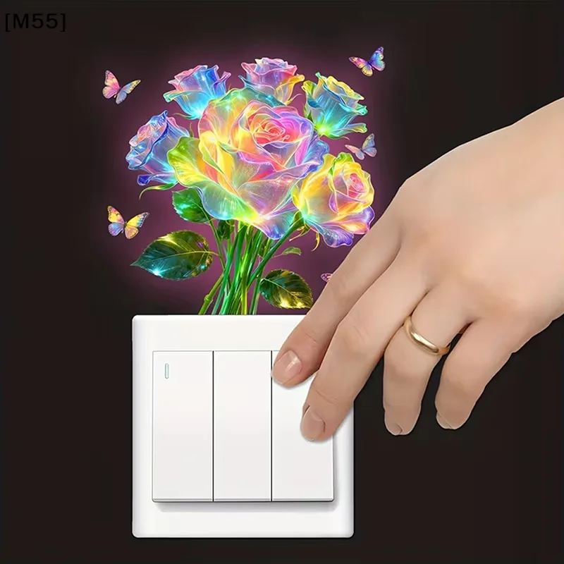 Glow-in-the-Dark Flowers Switch Sticker Tulip Lily Sunflower Wall Sticker Self-Adhesive PVC Switch Outlet Decor Easy Peel[M55] view 3