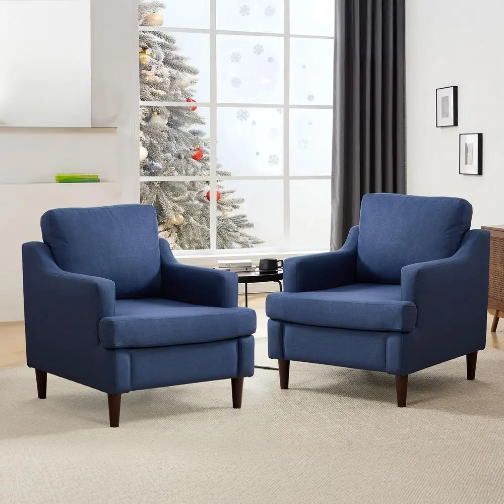 

Набор из 2-х стульев с акцентом из темно-синей льняной ткани — удобные стулья с мягкой обивкой для гостиной и спальни