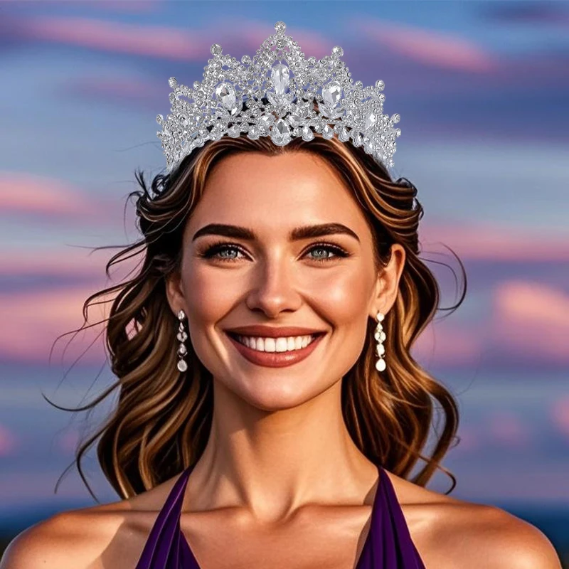 1 pçs grande princesa europeia nupcial borla gota tiara barroco cristal pageant coroas rei casamento coroa vestido de cabelo acessórios