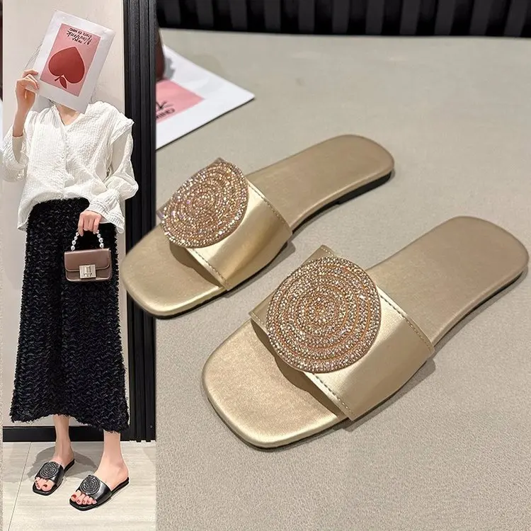 Zapatillas planas con punta abierta para mujer, Chanclas de playa de verano, zapatos de lujo a la moda, sandalias para exteriores, 2024