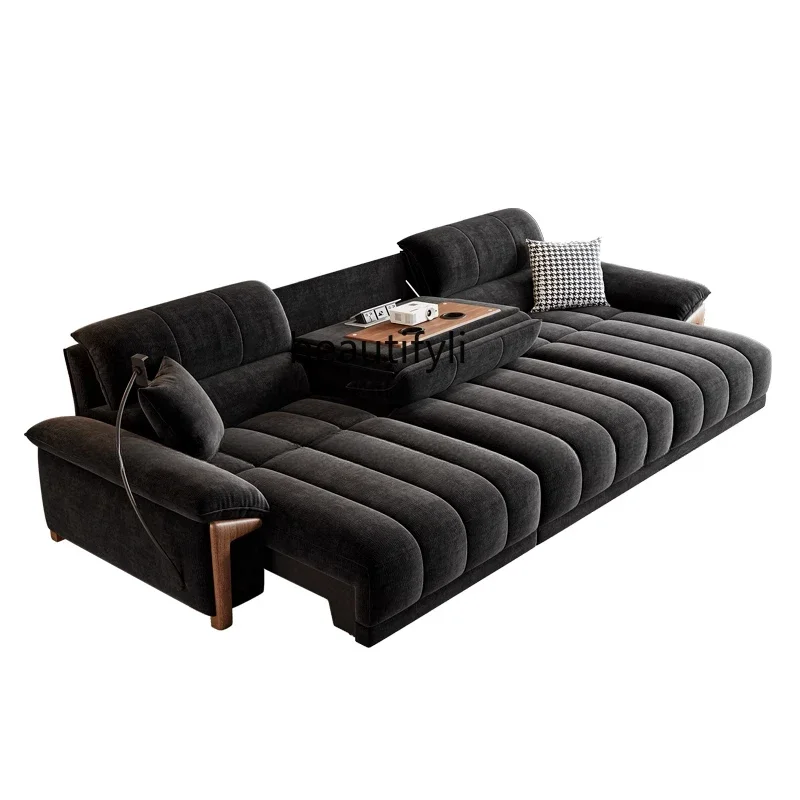 YYElectric retractable sofa Smart function Chenier velvet Italian retro reclining and sleeping dual-purpose fabric sofa bed