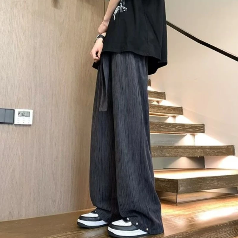 GELITAYIN estilo coreano suelto de seda de hielo Casual Pantalones rectos hombre diseñador barato de talla grande poliéster precio bajo elegante Xxxl pantalón