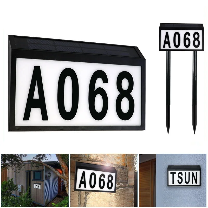 

NEW LED Solar Door Lamp Wall Mounted Address Indicating Number Plate Wall Light Outdoor Waterproof Ground Plug Digital Lights