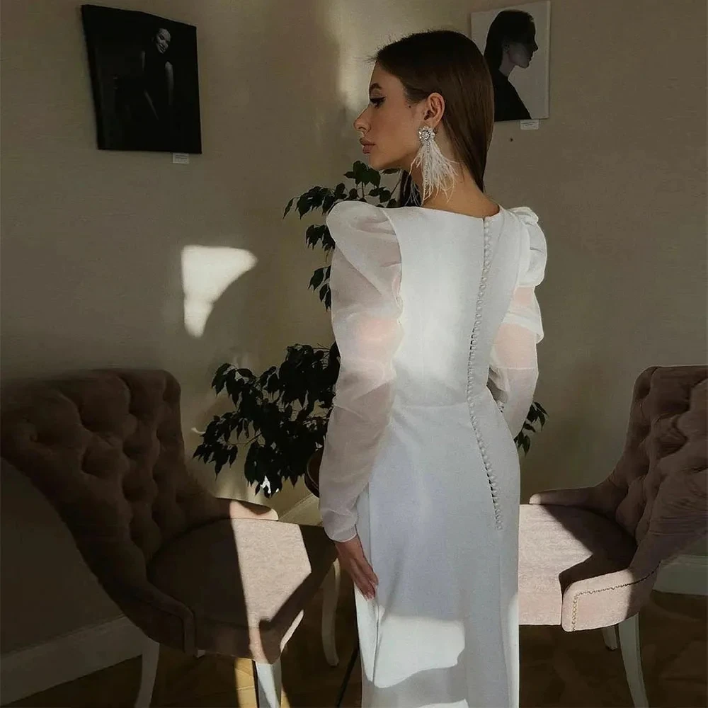 Elegant Square Collar Long Sleeves Wedding Dress For Bride 2024 Buttons Decoration Vintage For Women 2024 Customize To Measures