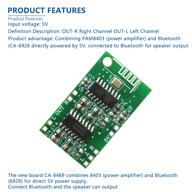 CA-8469 5V Bluetooth Amplifier Module PAM8403 Amplifier+CA-6928 5.0 Bluetooth D