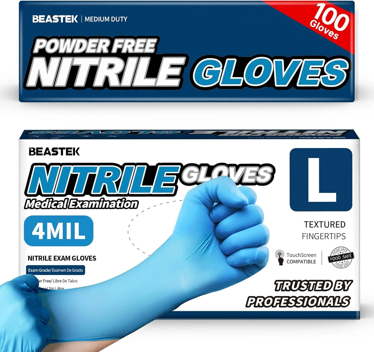

Blue Nitrile Exam Gloves, 4 Mil Disposable Powder-Free Latex-Free for Medical Food Safe Cooking Cleaning, 100 Pcs