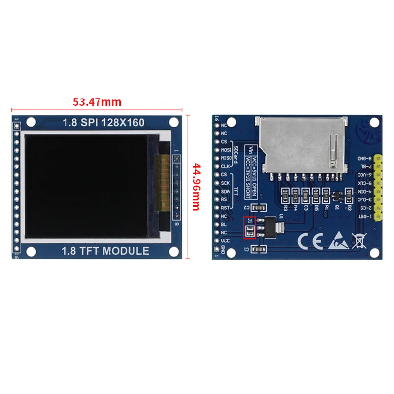Módulo de Display LCD TFT com Backplane PCB, Porta Serial, Requer Apenas 4 IO, 1.8 ", SPI, 1-50Pcs
