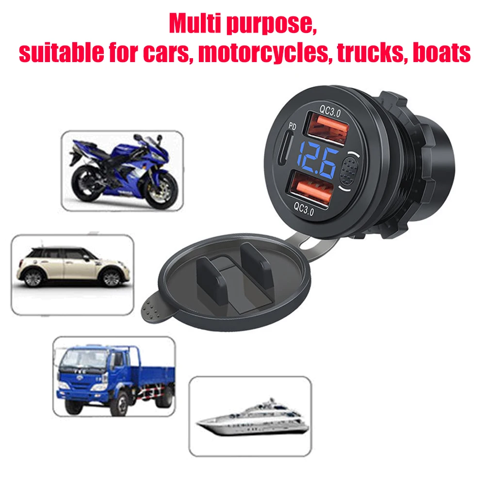 Extractme QC3.0 دراجة نارية شاحن يو اس بي 12 فولت مقبس مقاوم للماء خلية المقود محول شاحن سريع مع ملحقات محرك الفولتميتر