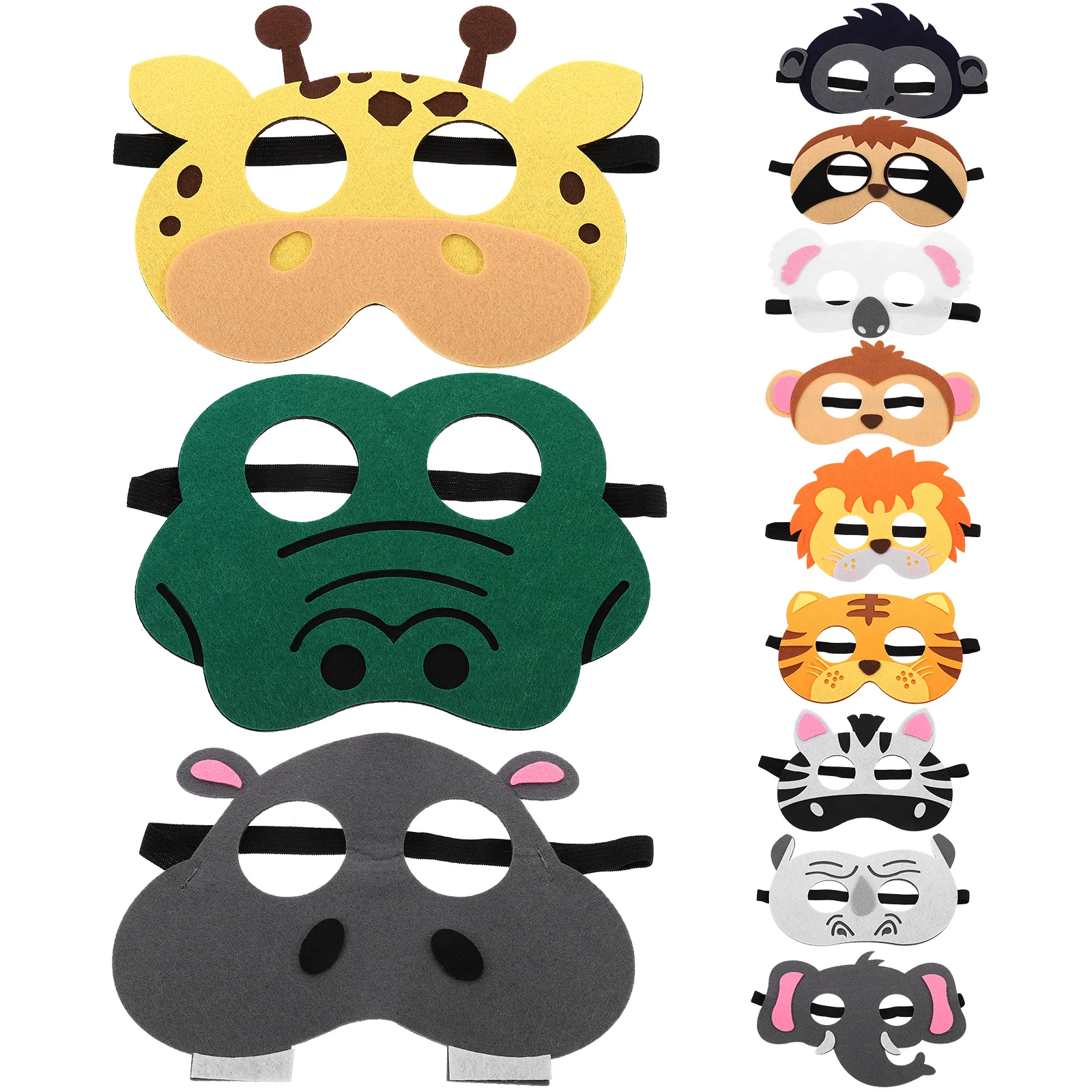 10PCS Kids Felt Halloween Decorative Party Masks Small Cartoon Animal Makeup Eye Masks Animal Mask Set Kids Masquerade Toys