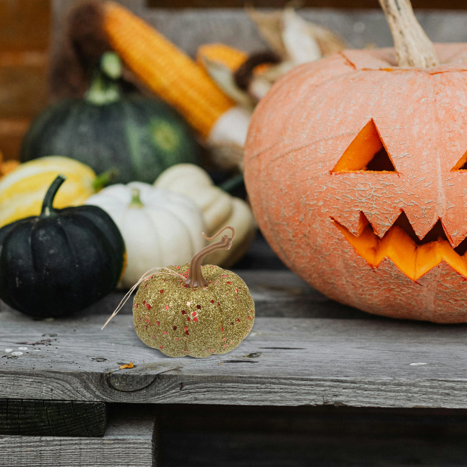 

6Pcs Small Foam Artificial Pumpkins Glitter Realistic Mini Pumpkins Fall Harvest Decoration Halloween Party Table Centerpiece