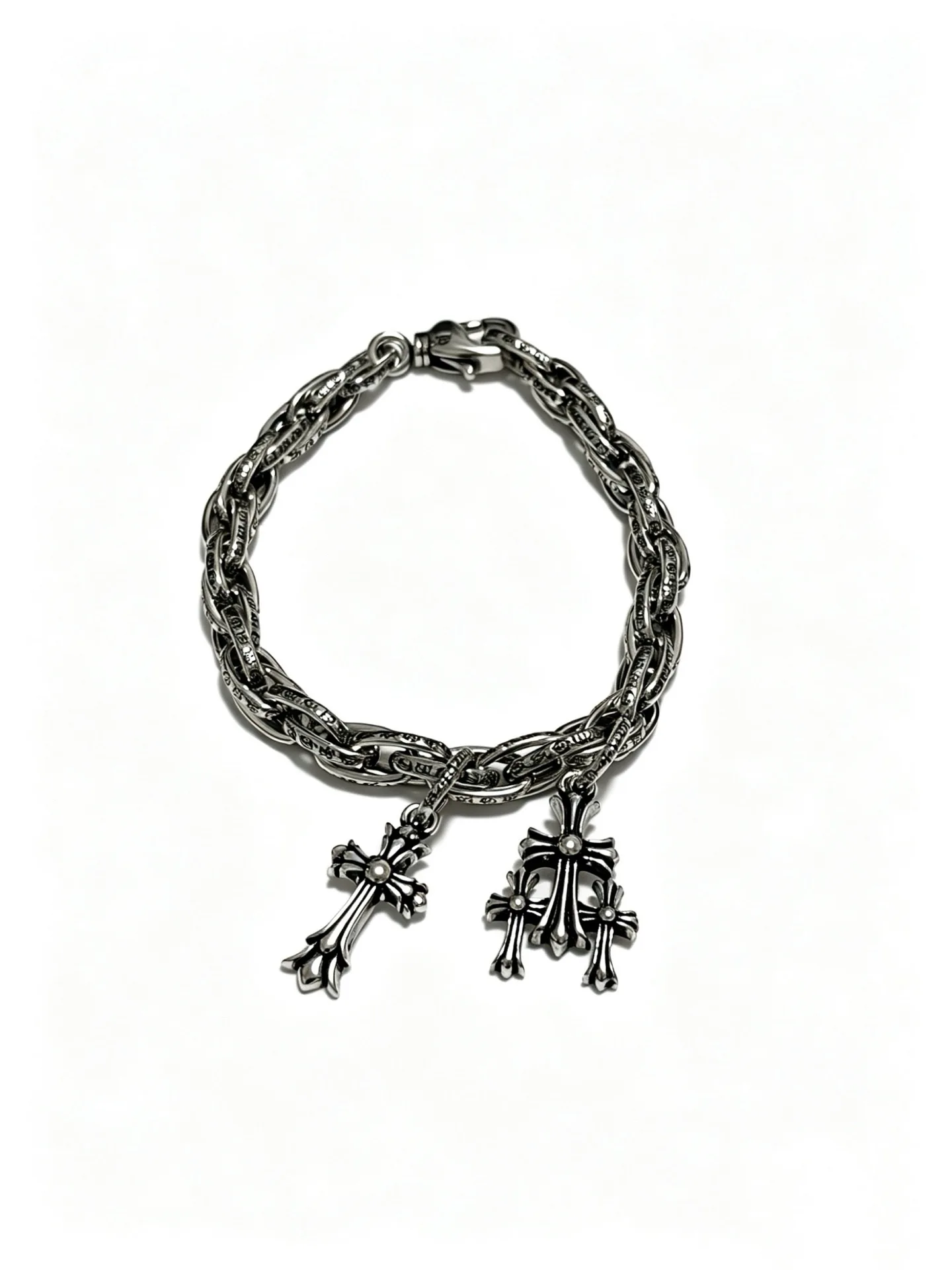 S925 Sterling Silver Cross Hip Hop Personality European and American Couple Bracelet Vintage Letter CH Bracelet