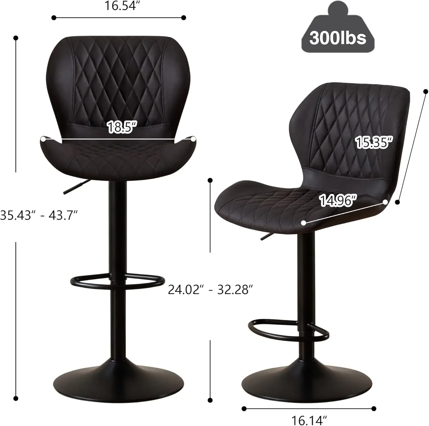 Black Bar Stools Set of 4, Modern Swivel Counter Height Barstools with Back for Kitchen Island Chairs